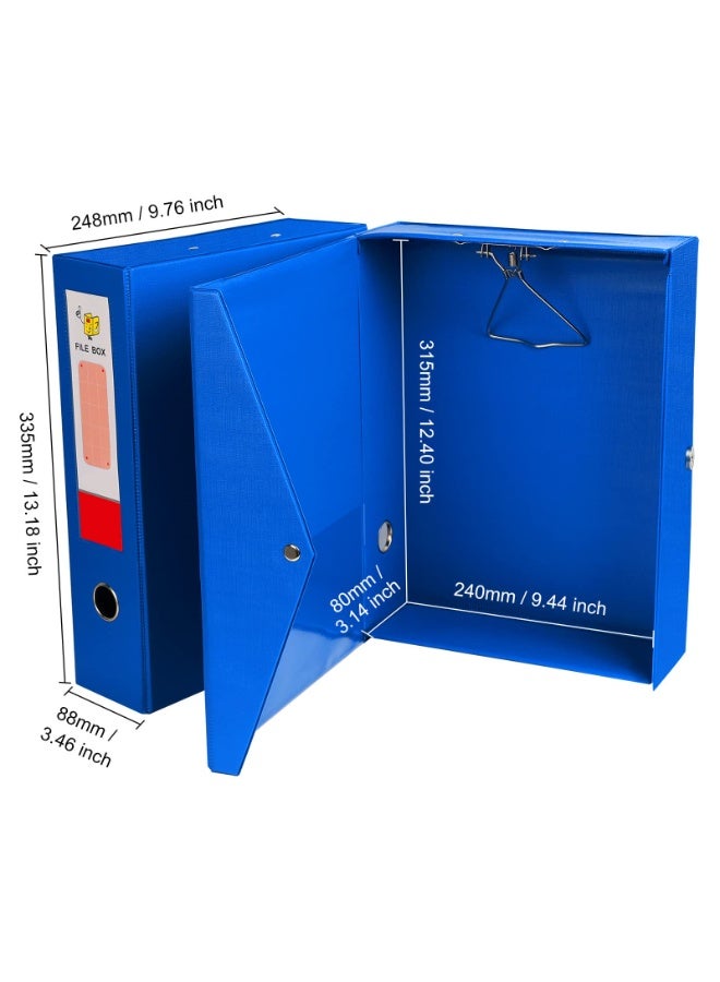 2 Pack Box Files 88mm Spine, Plastic A4 Archive Box Folders Lock Spring with Ring Pull and Catch, A4 File Organiser Holders Plastic Document Box File for School Office Stationery, Blue - Image 2